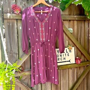 Long sleeve purple floral boho dress